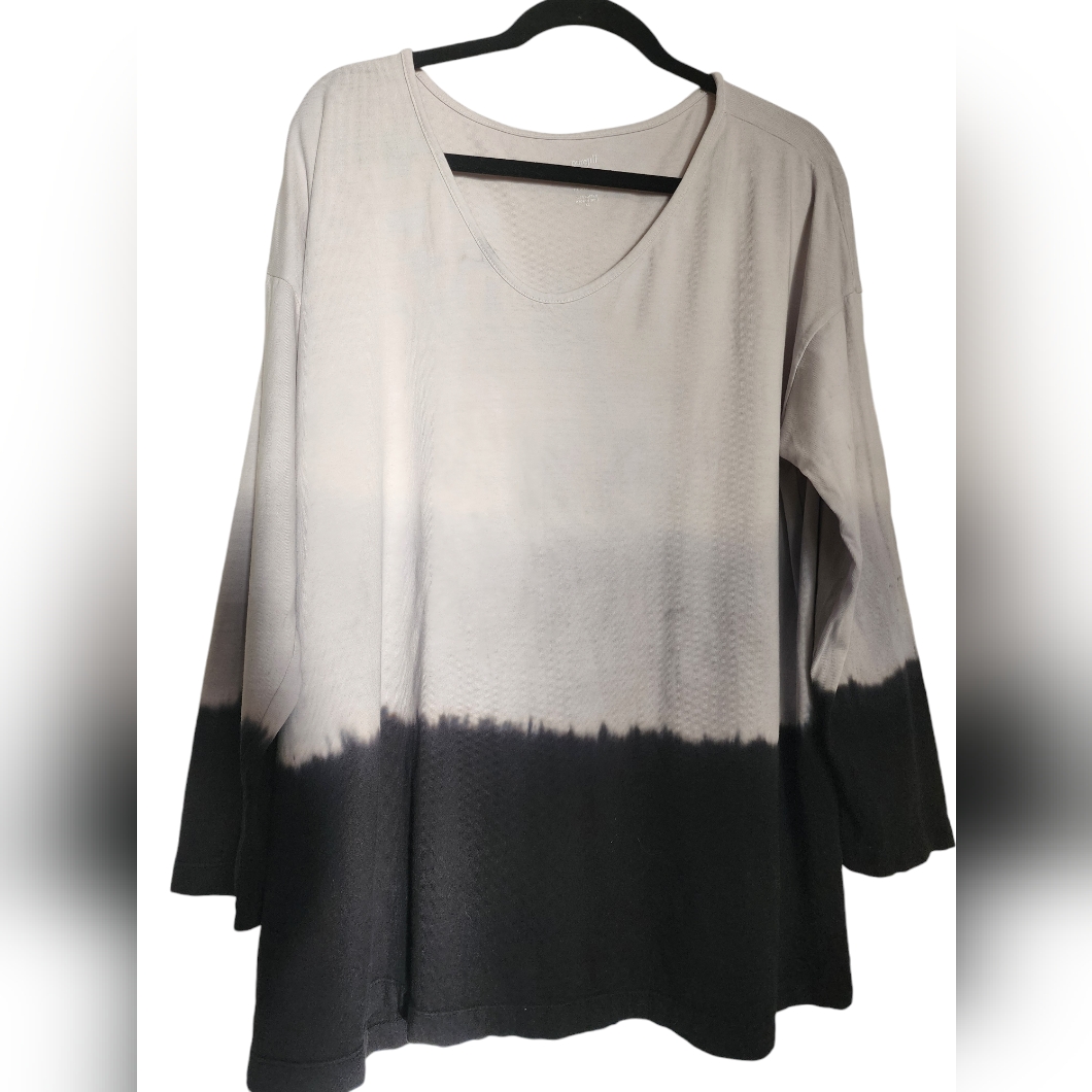 J. Jill Pure Jill Gray Black Tie Dye Cotton Long Sleeve T-Shirt Sz Xl